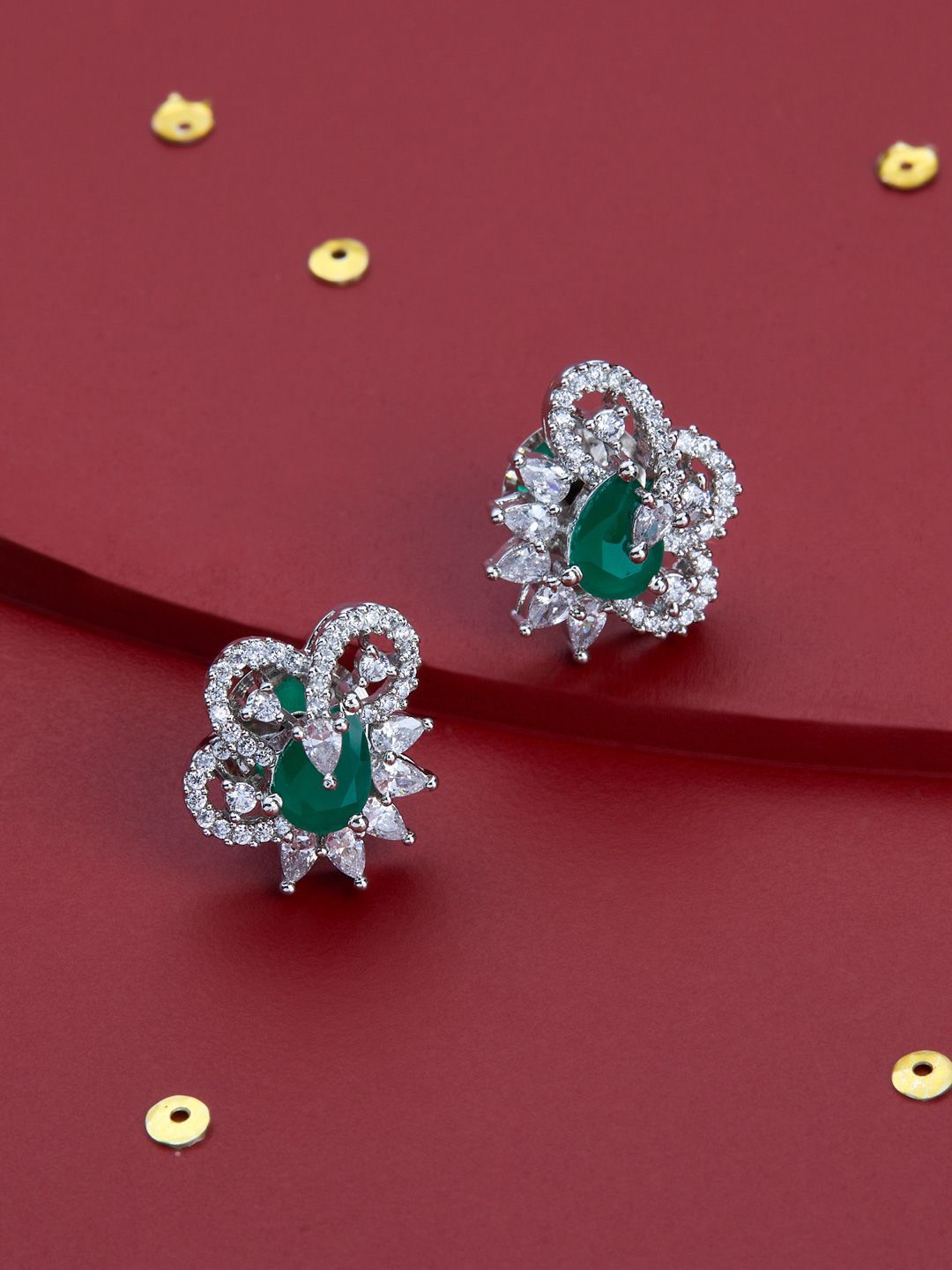 Kushal's Fashion Jewellery Rhodium-Plated Classic Zircon Studded Studs-picture-29