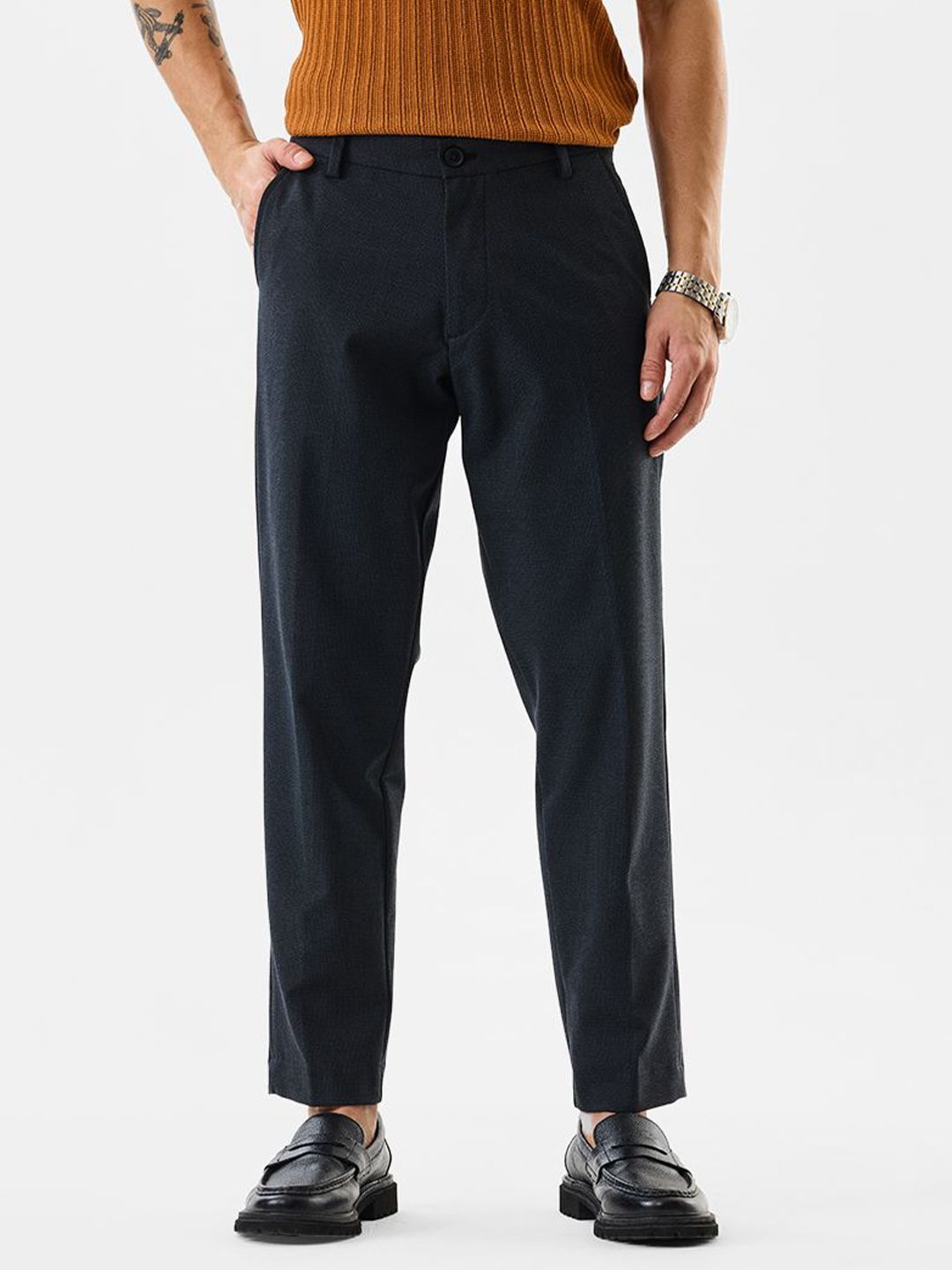 Snitch Men Slim Fit Mid-Rise Wrinkle Free Trousers-picture-39