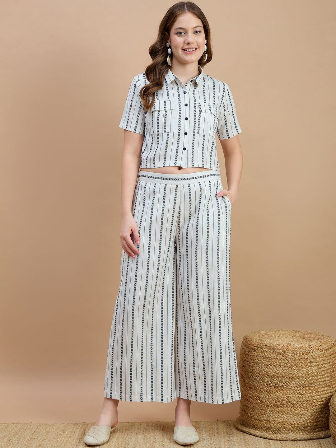 ZUMMER Striped Pure Cotton Shirt Collar Neck Shirt With Palazzos Co-Ords-picture-34