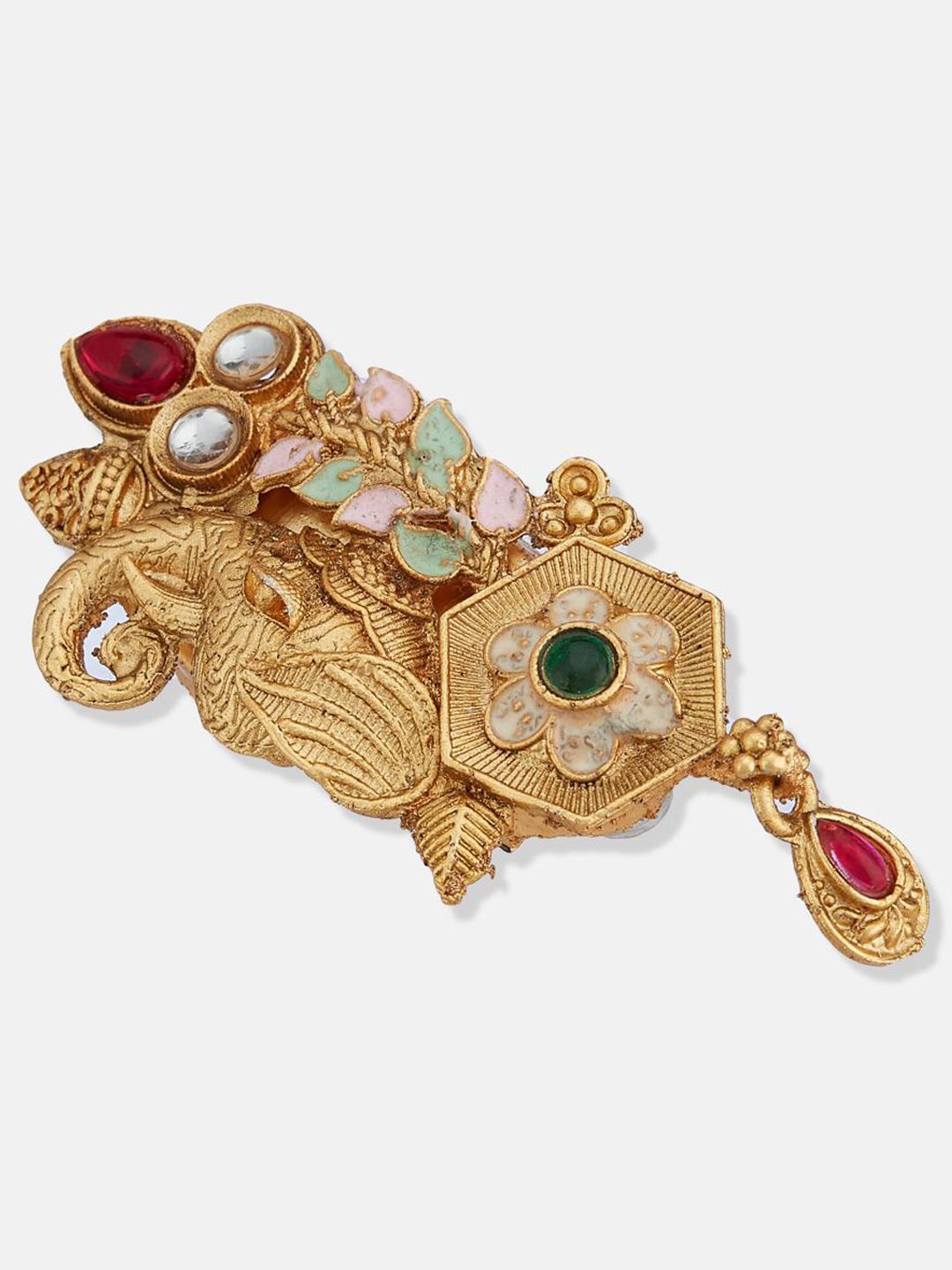 ATIBELLE Gold Plated Artificial Stone Studded Meenakari Brooch
