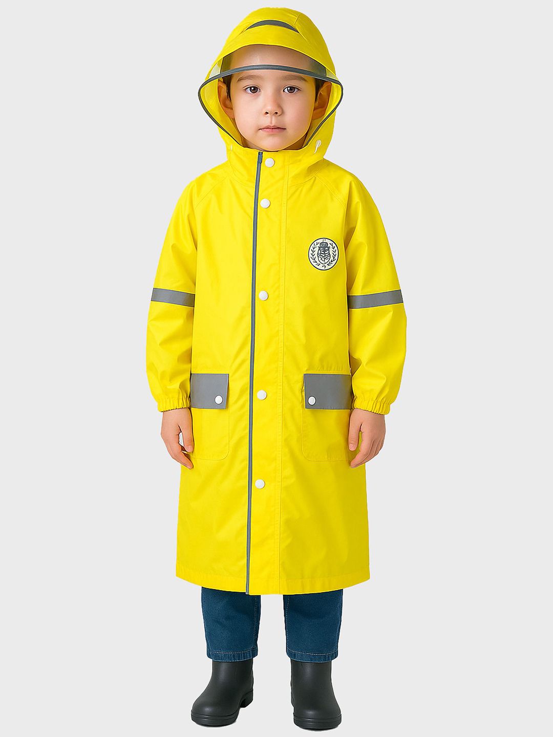 Little Surprise Box LLP Kids & Teens Minimal Yellow & Grey Pocket Knee Length Raincoat-picture-24