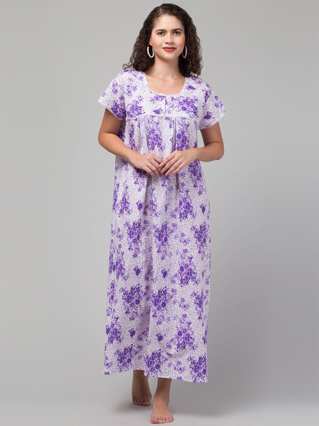 CROWN KING Women Printed Pure Cotton Maxi Nightdress-picture-37