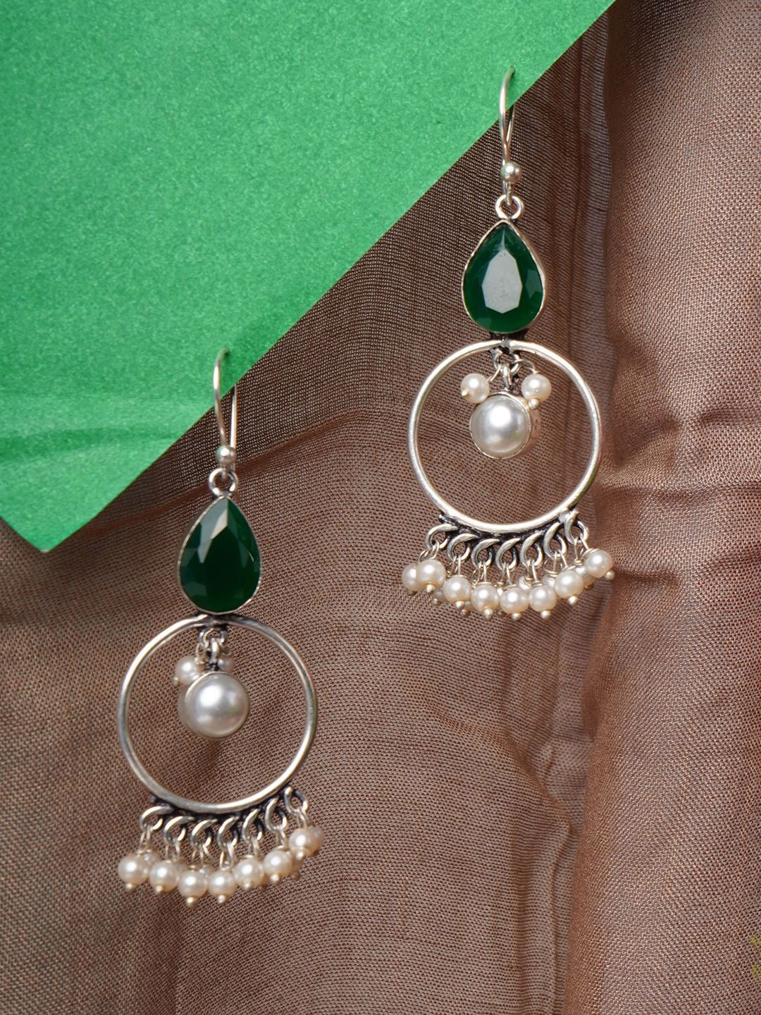 Bamboo Tree Jewels Artificial Stones Studded & Beaded Circular Drop Earrings-picture-22