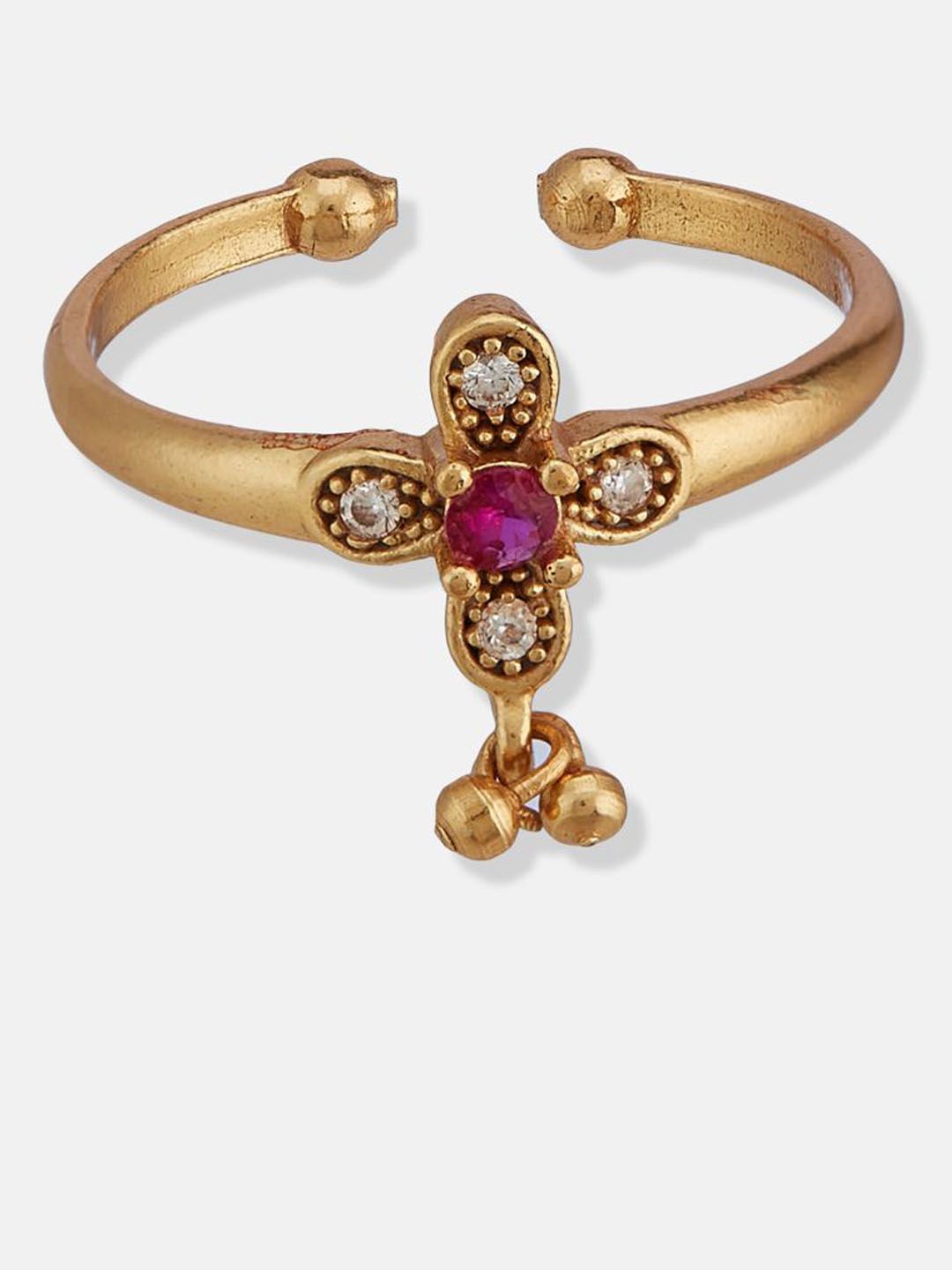 ATIBELLE Gold Plated Stone studded Adjustable Finger Ring