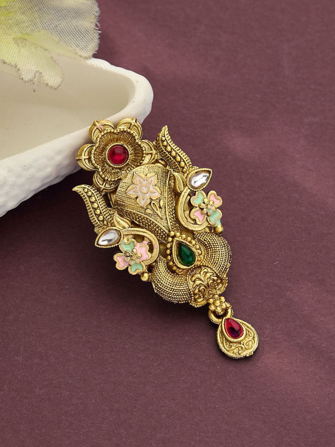 ATIBELLE Gold-Plated Kundan Studded Saree Clip