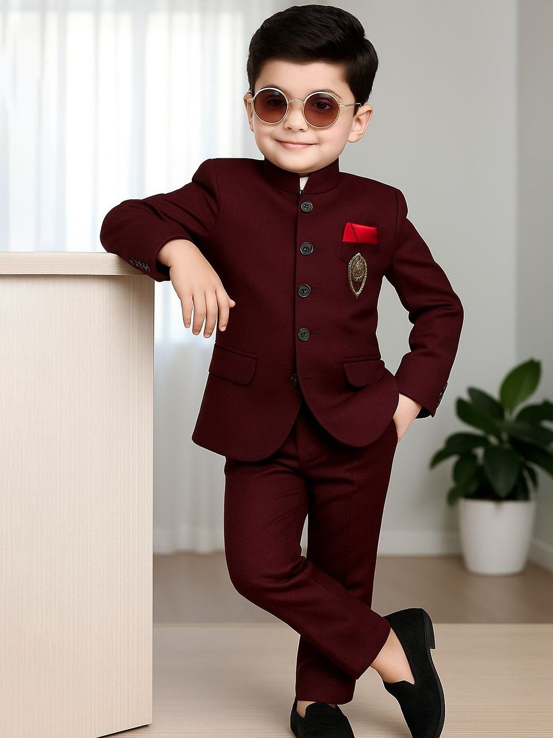 Seetoo Seetoo Boys Jodhpuri Slim-Fit 2-Piece Bandhgala Suit