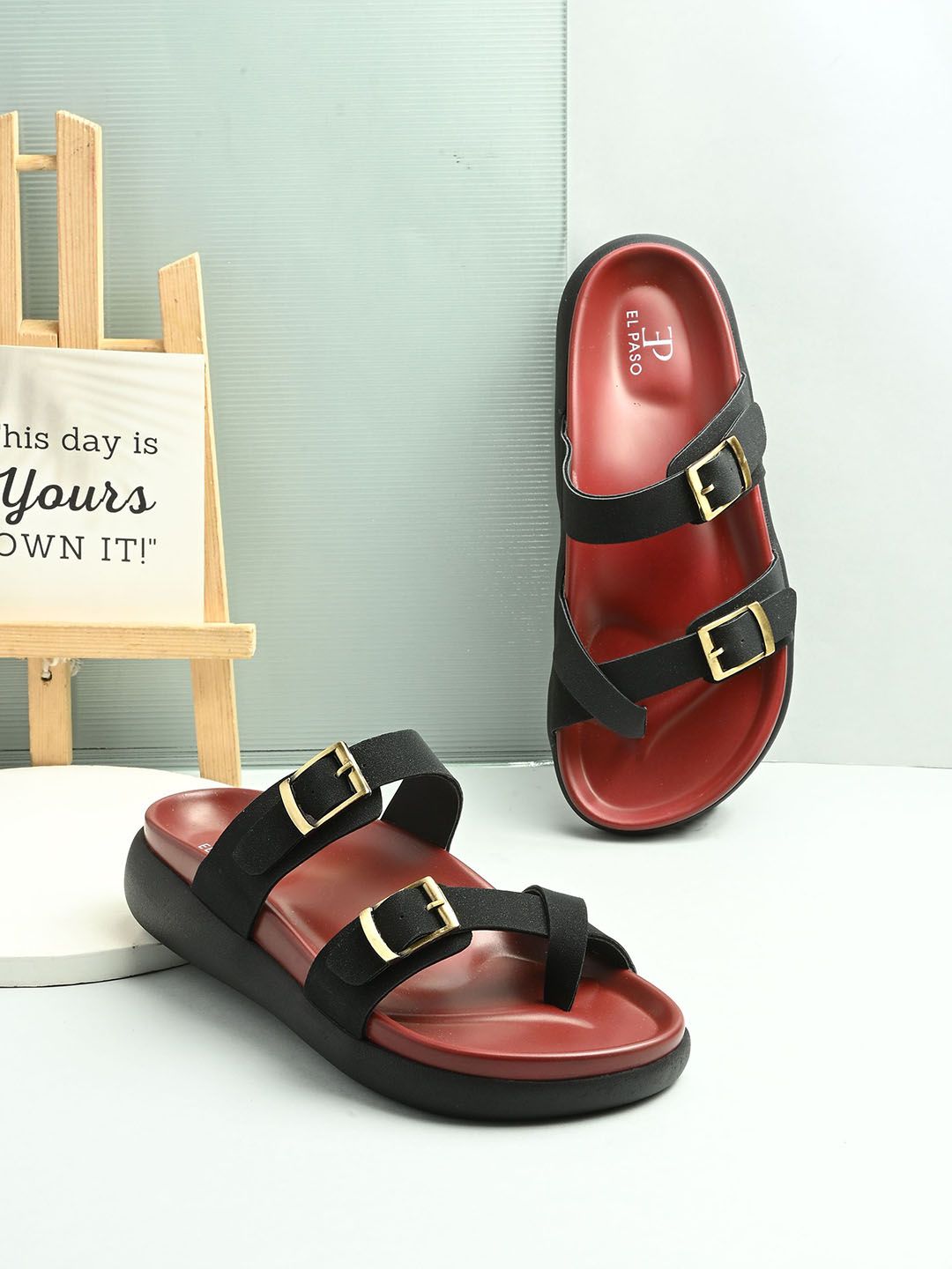 El Paso Women Solid Round Toe Buckles Leather One Toe Flats-picture-23