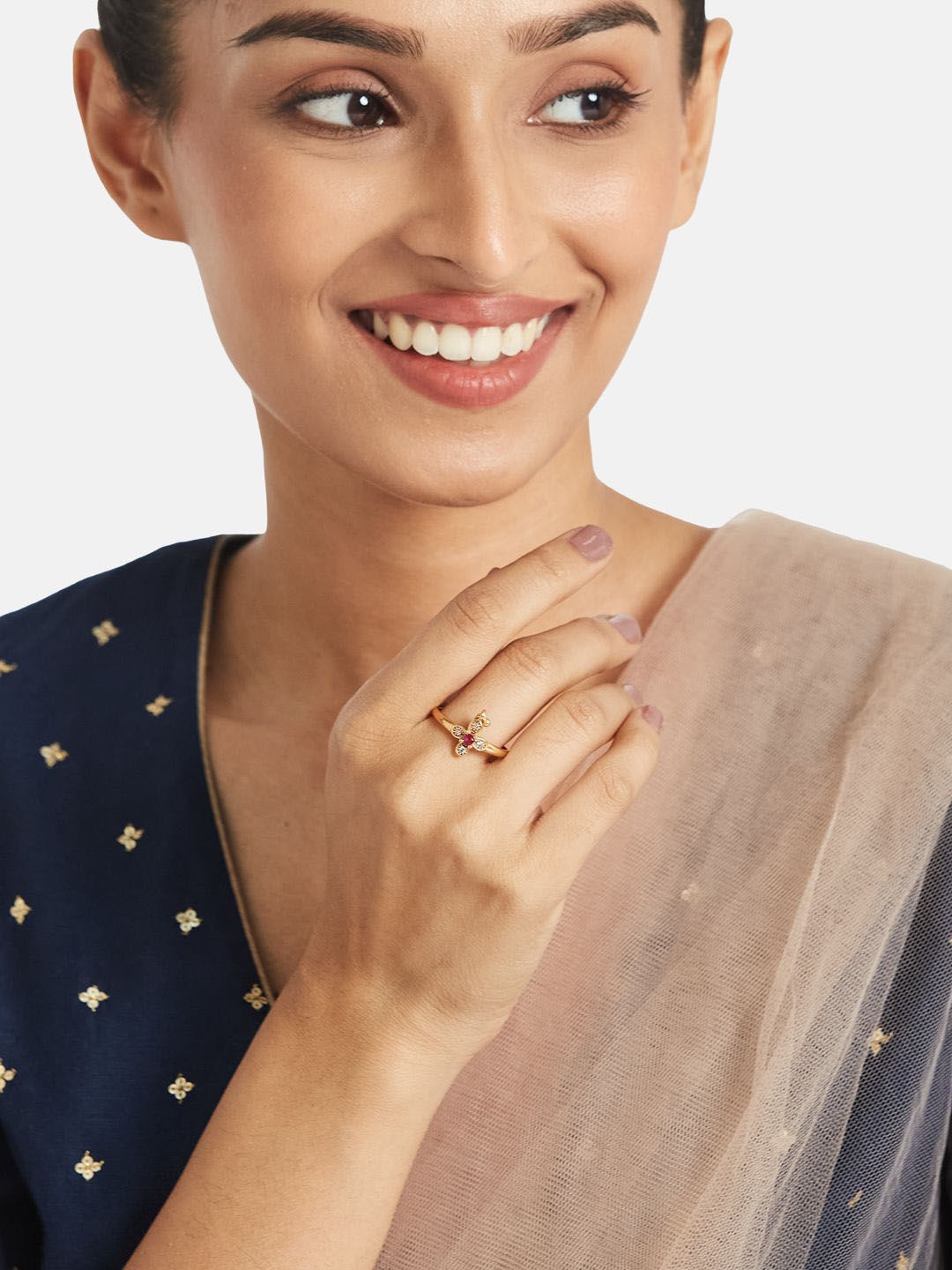 ATIBELLE Gold Plated Stone studded Adjustable Finger Ring