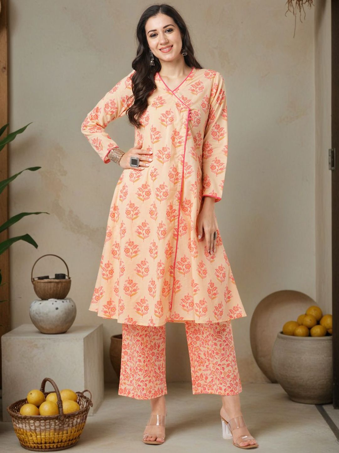 FASHOR Women Floral Printed Cotton Kurta with Trousers