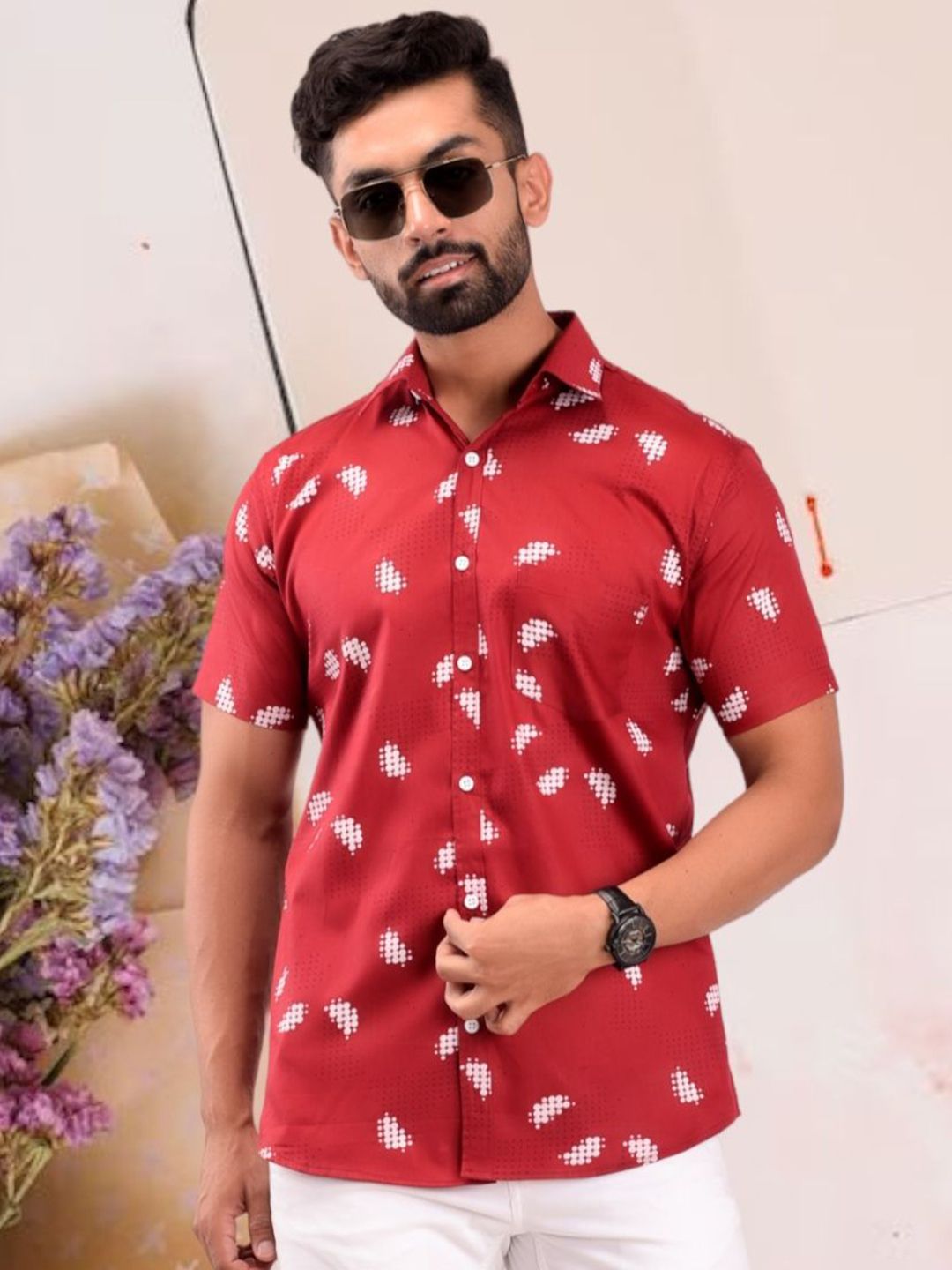 BASE 41 Men Standard Fit Abstract Printed Spread Collar Casual Shirt-image-9