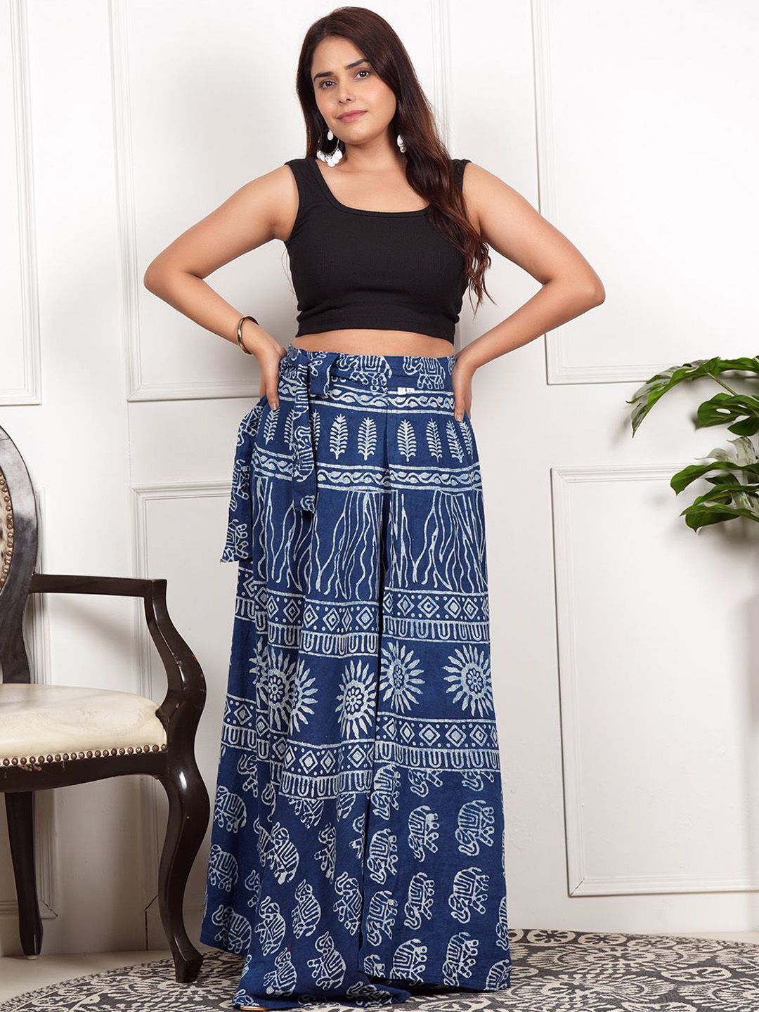 Style Shoes Ethnic Motifs Printed Cotton Wrap Maxi Skirt-picture-44
