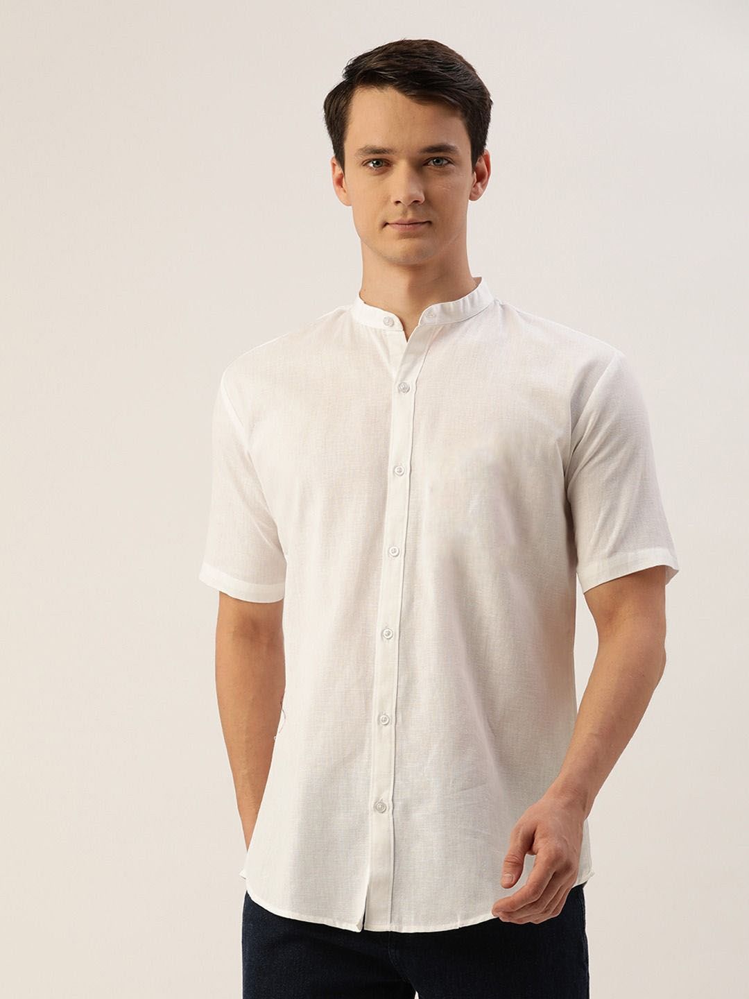 BASE 41 Men Standard Fit Solid Band Collar Casual Shirt-picture-38