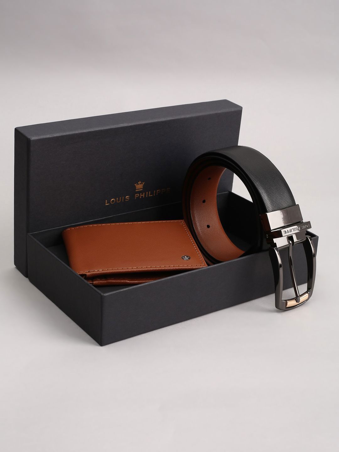 Louis Philippe Men Textured Belt and Wallet Accessory Gift Set-picture-42