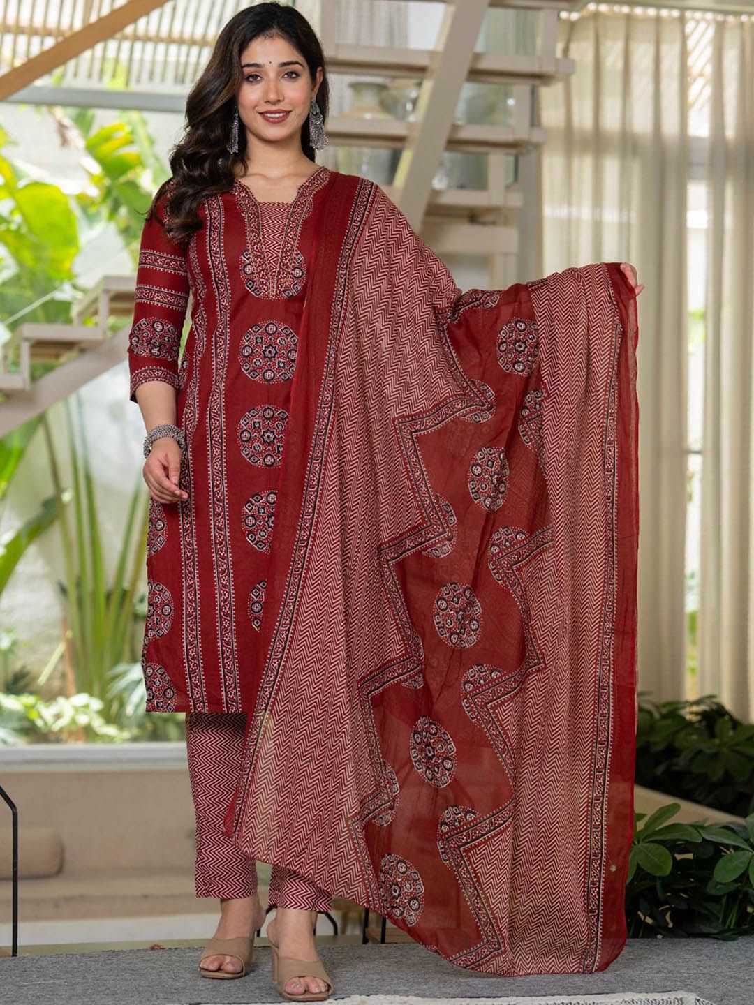 KALINI Women Ethnic Motifs Printed Regular Pure Cotton Kurta Set