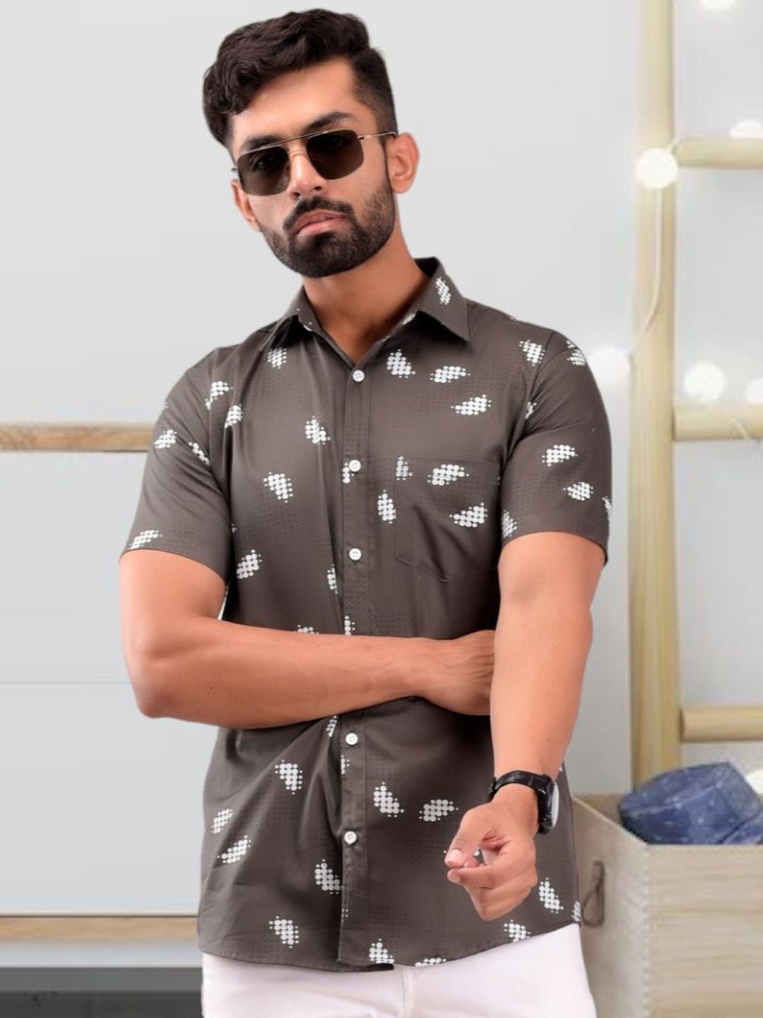 BASE 41 Men Standard Fit Abstract Printed Spread Collar Casual Shirt-image-49