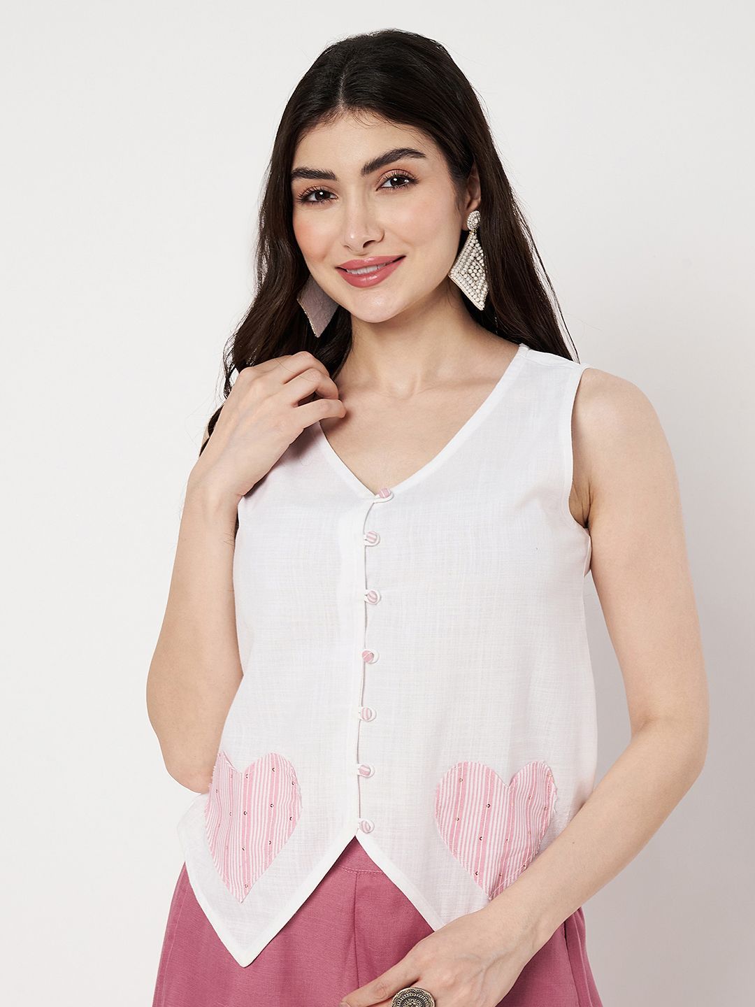 9rasa Love Patch Work V-Neck Pure Cotton Top-picture-28