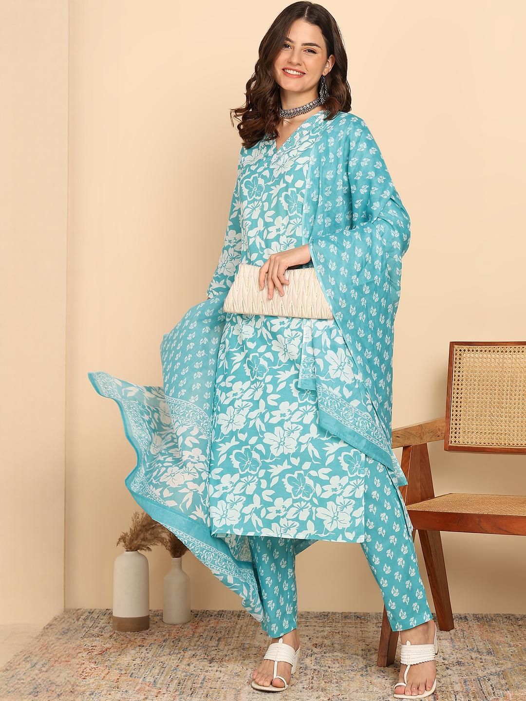 KALINI Women Floral Printed Kurta with Palazzos & With Dupatta