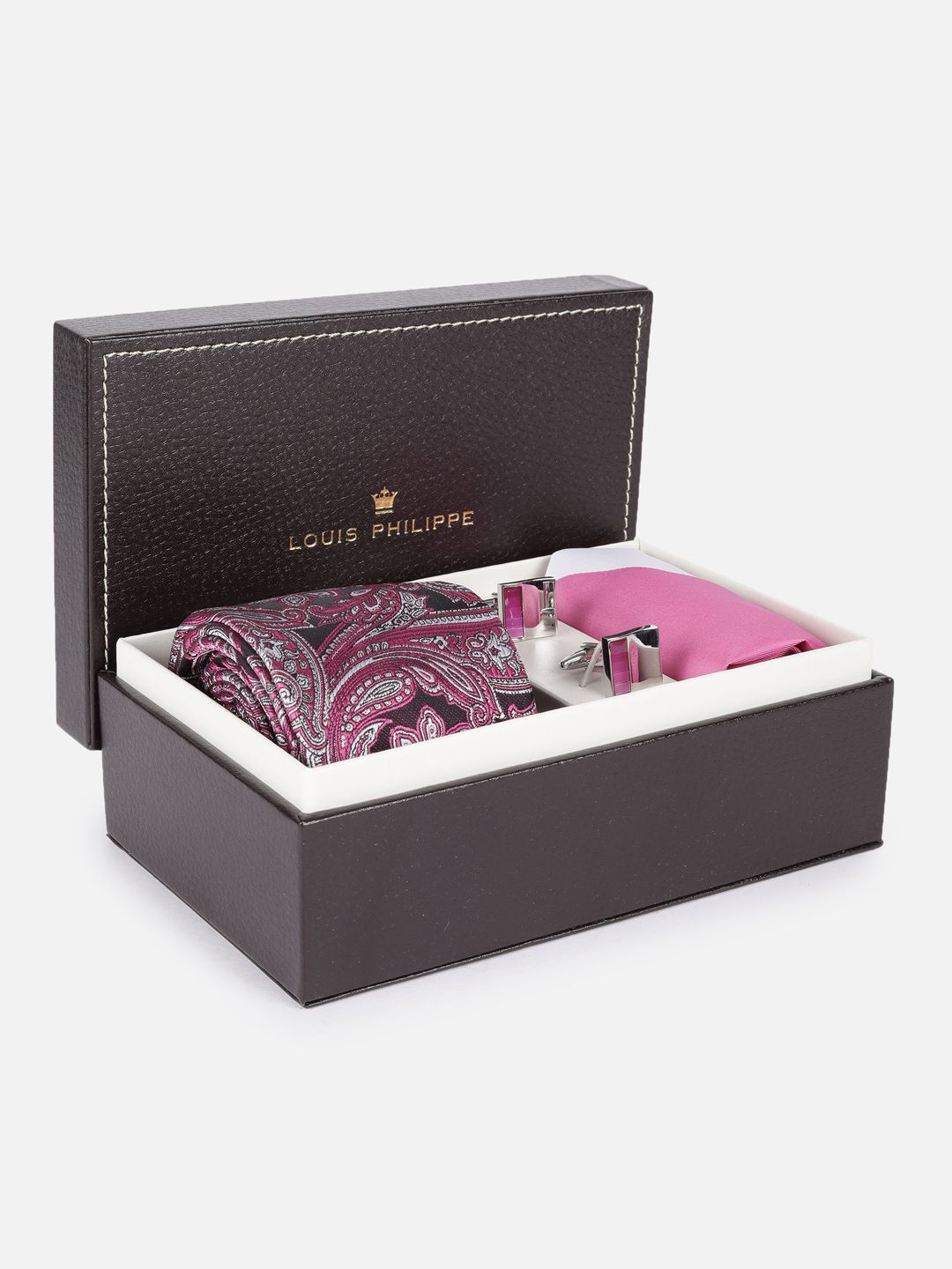 Louis Philippe Men Embroidered Tie Pocket Square And Cufflink-picture-21