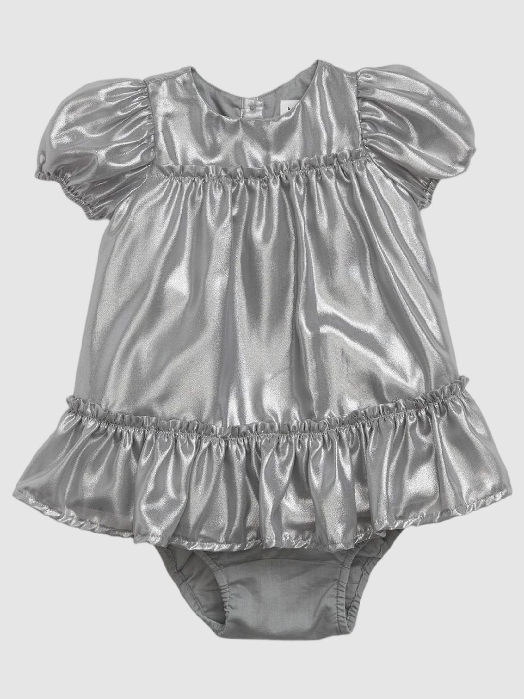 GAP Girls Round-Neck Tiered Puff Sleeves Satin A-Line Dress-picture-13