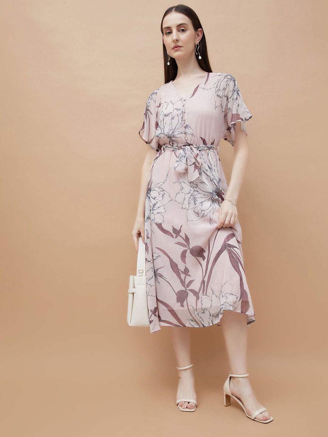 CODE by Lifestyle Women Floral Print Tie-Ups V-Neck A-Line Midi Dress-picture-35