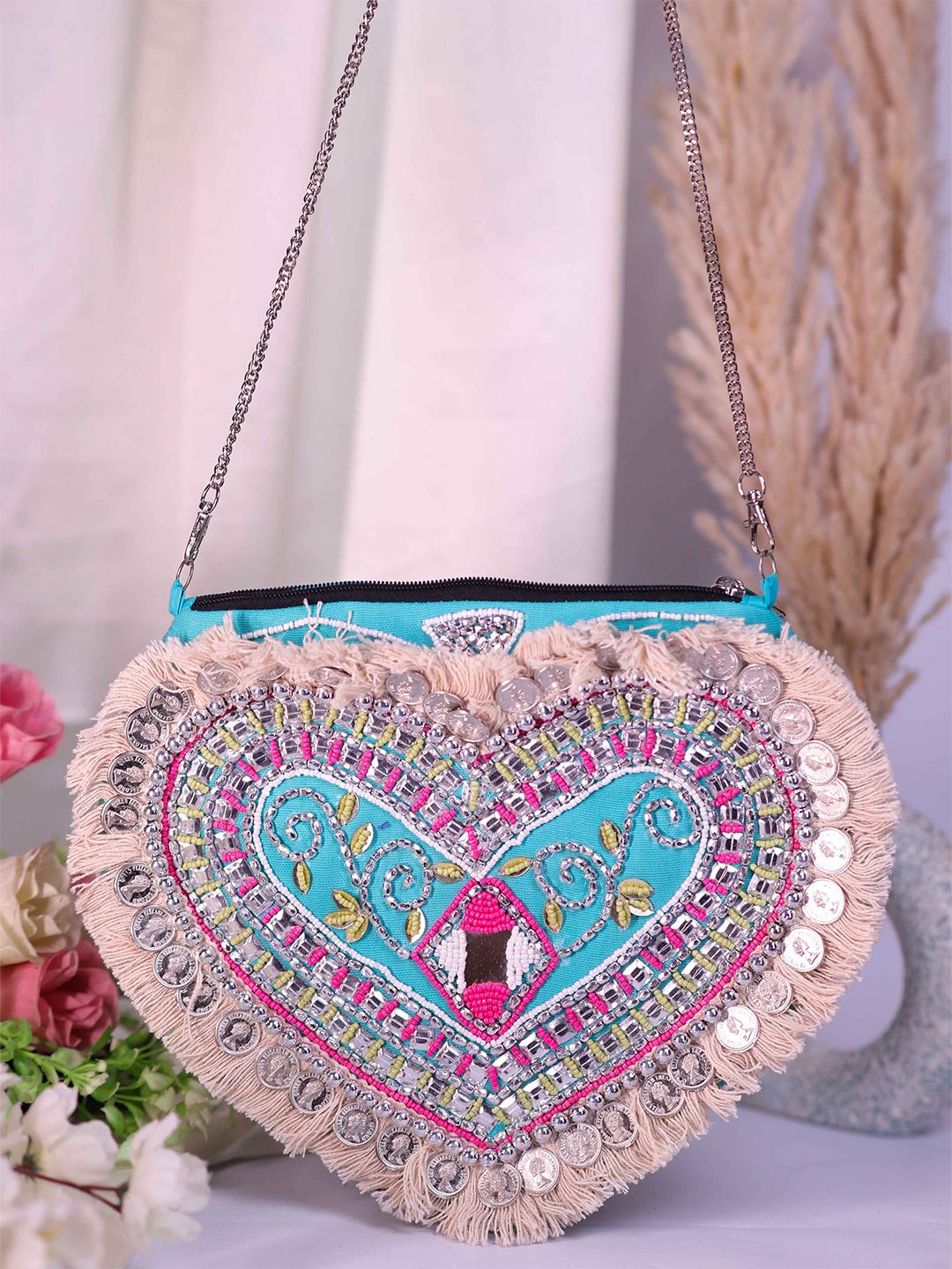Swisni Floral Embellished Structured Sling Bag-picture-2