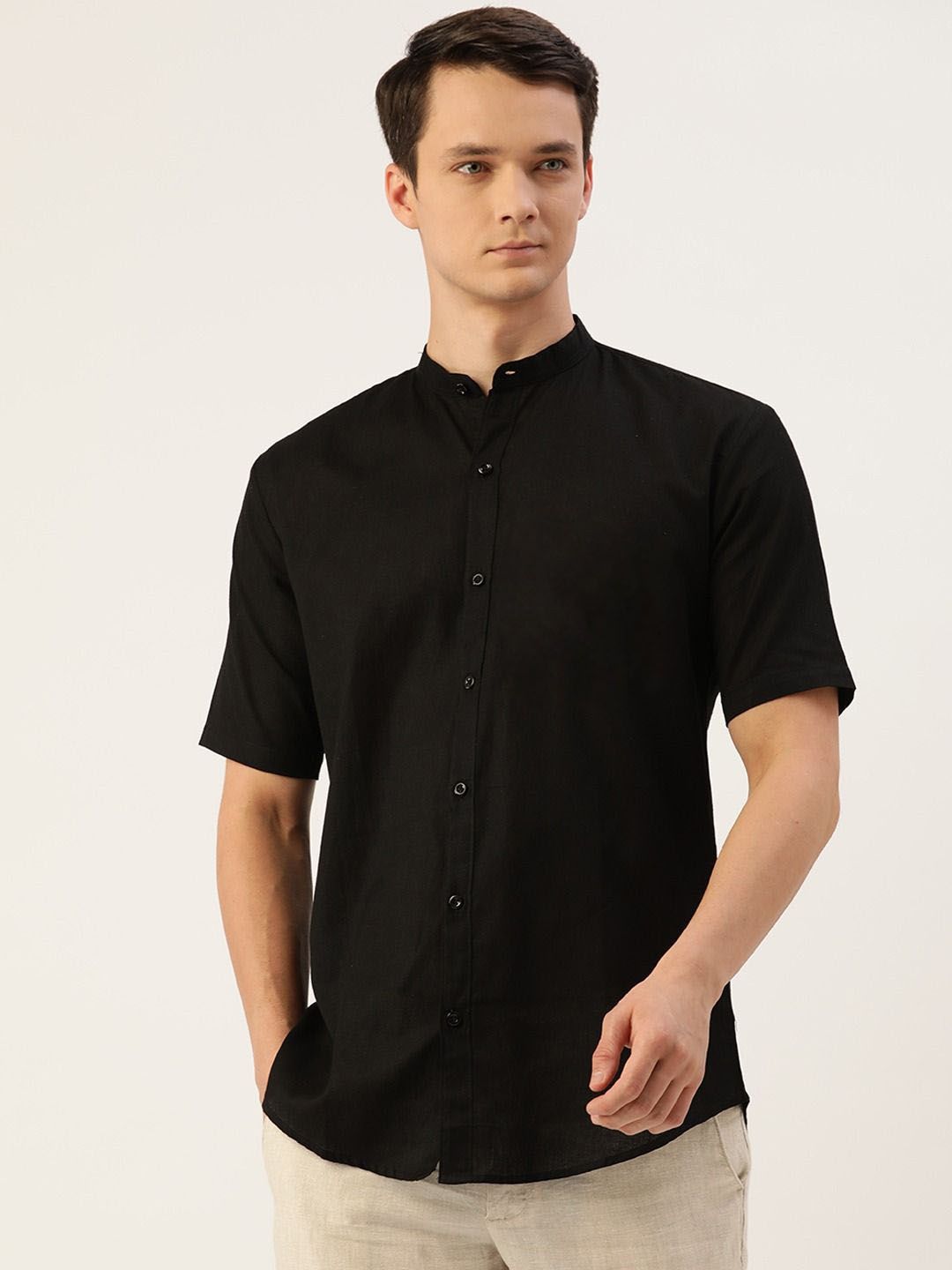 BASE 41 Men Standard Fit Solid Band Collar Casual Shirt-picture-53