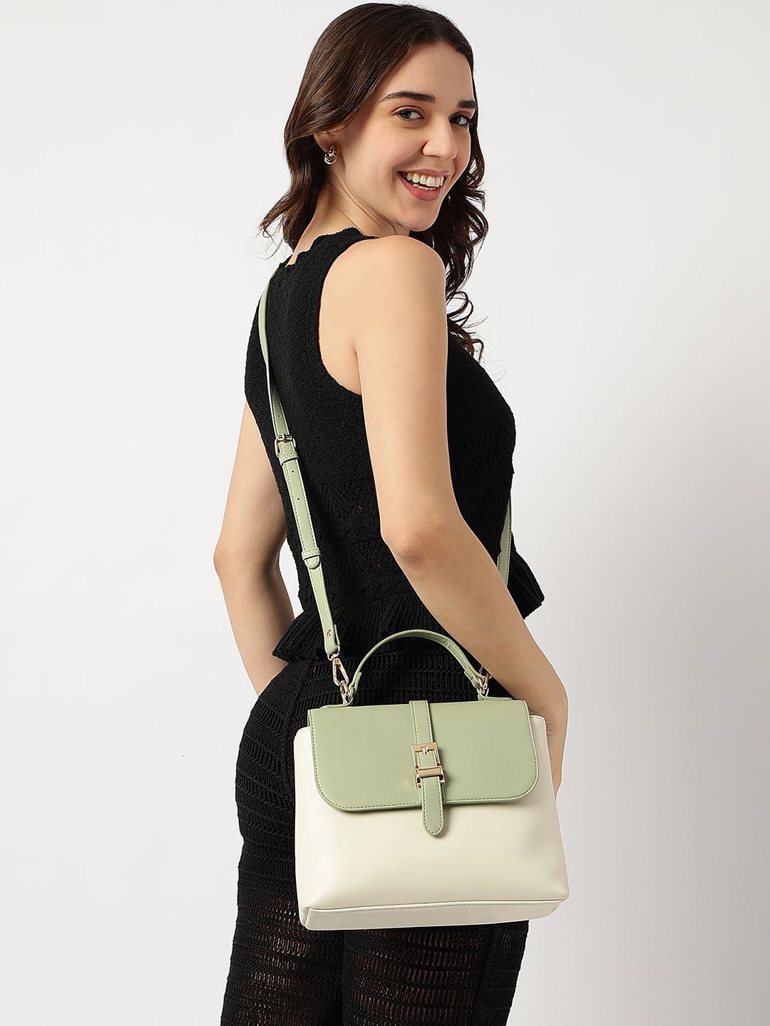 Fastrack Women Colourblocked Baguette Buckle Detail Satchel Bag-picture-25
