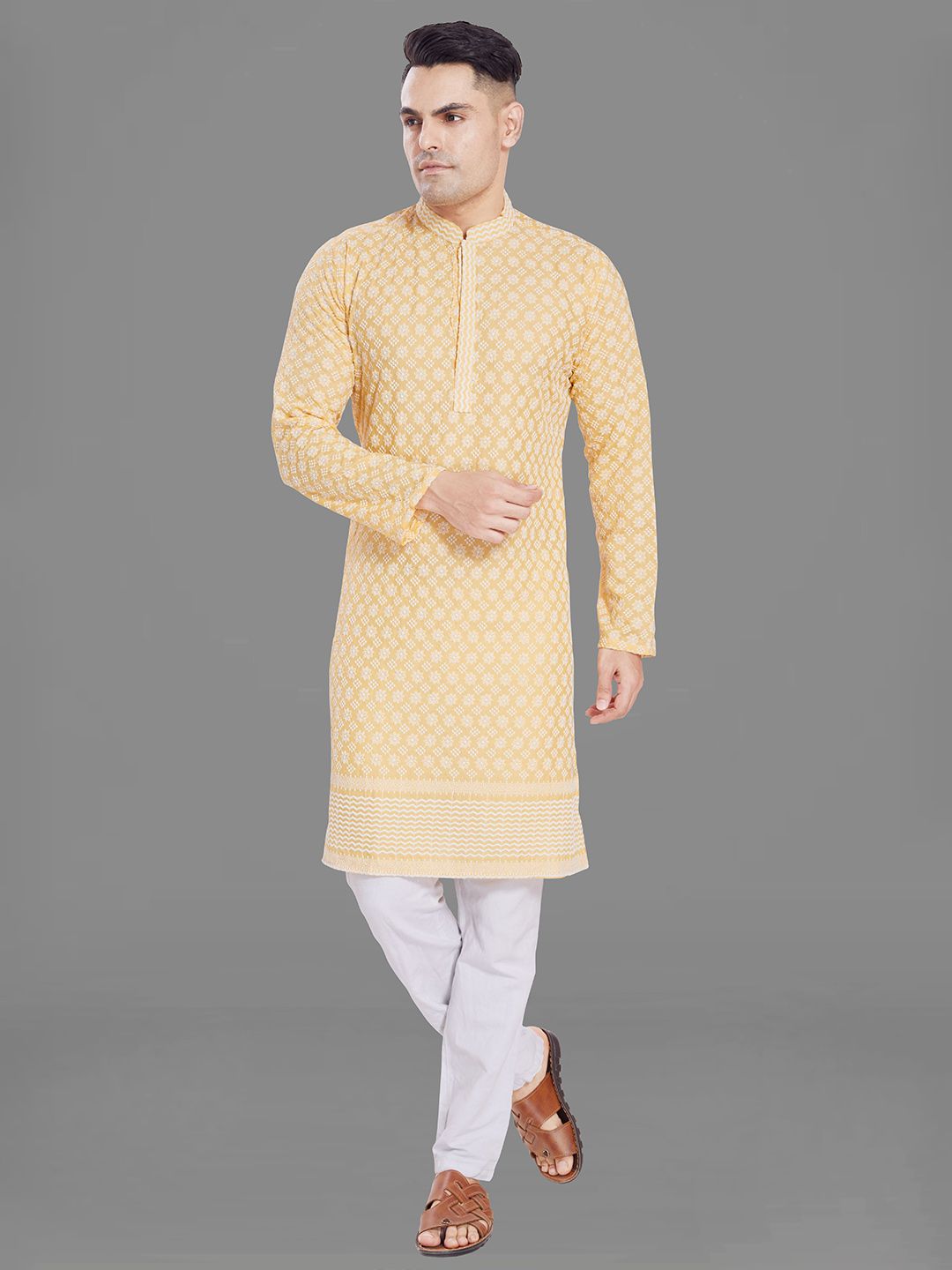 PulseIQ Men Embroidered Chikankari Kurta-picture-18