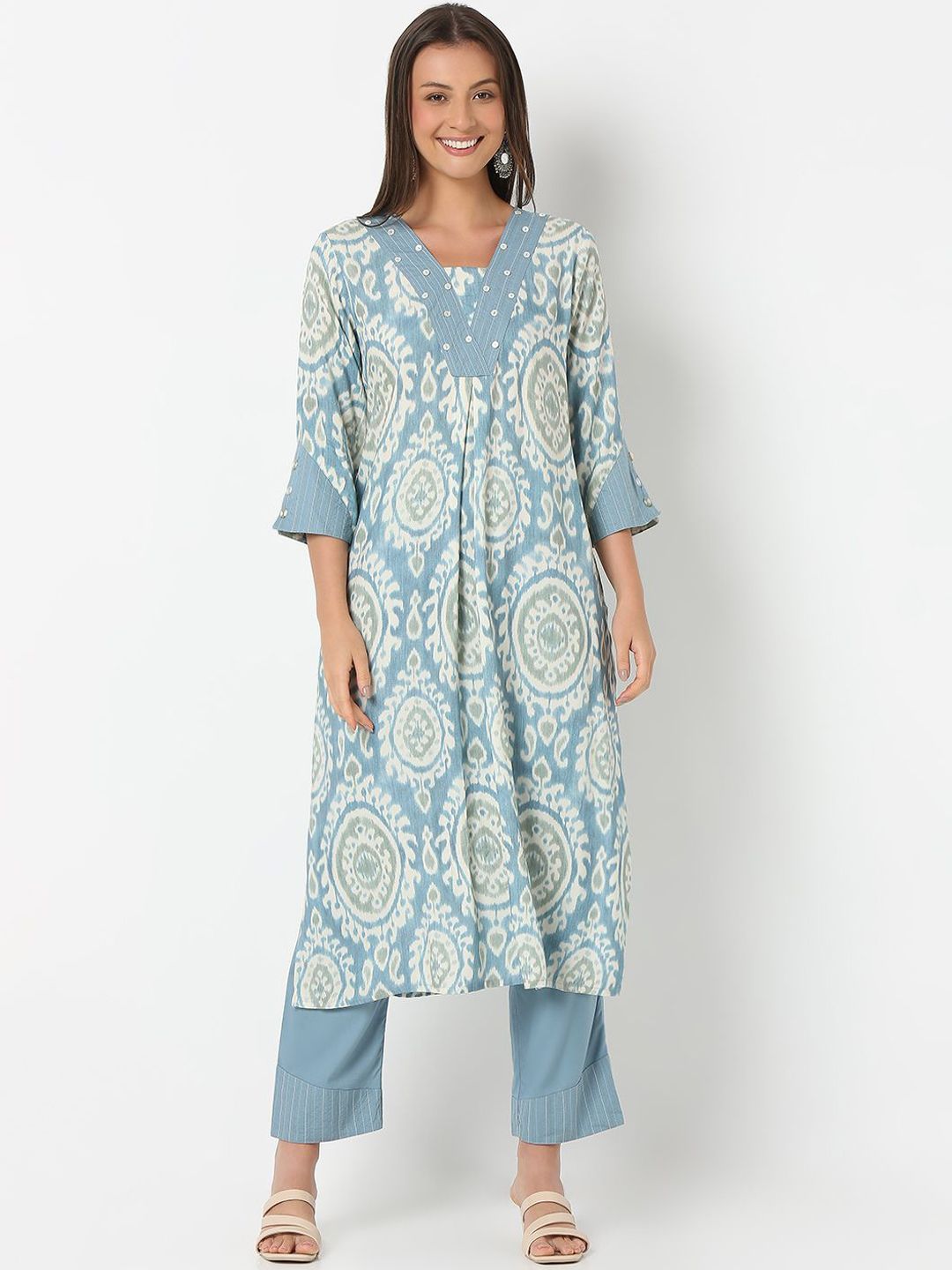 NYLANGAN Women Ethnic Motifs Printed Cotton Kurta with Trousers