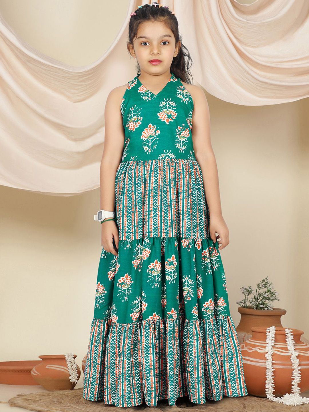 FASHION DREAM Girls Floral Printed Gathered or Pleated Flared Maxi Dress-picture-43