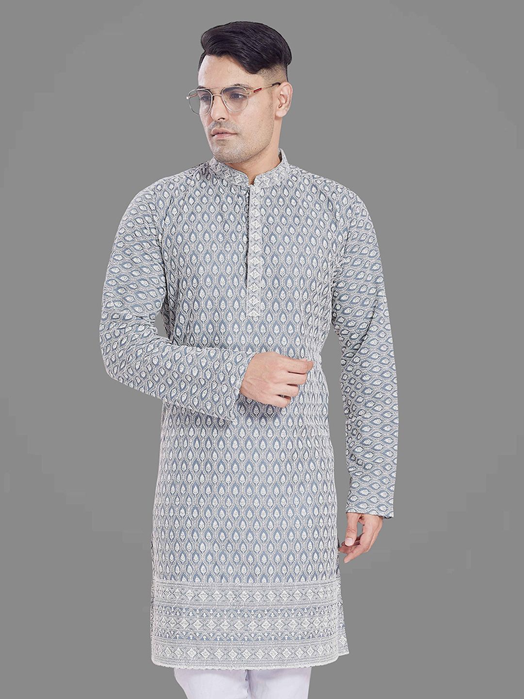 PulseIQ Men Embroidered Chikankari Kurta-picture-17