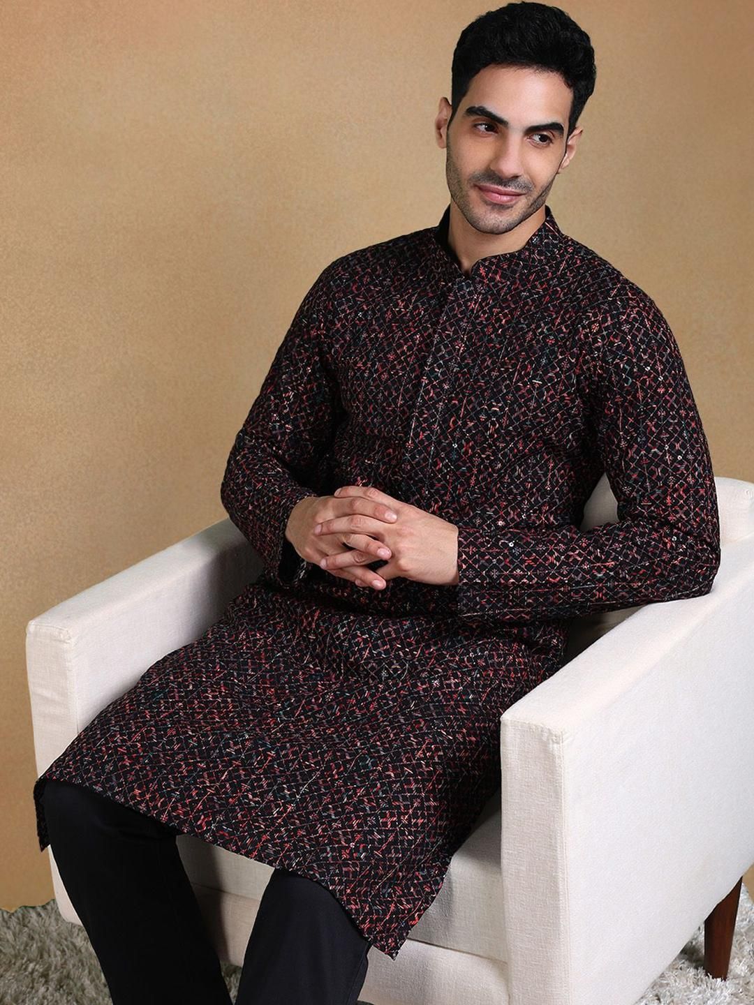 House of Pataudi Men Ethnic Motifs Printed Festive Straight Kurta-picture-37