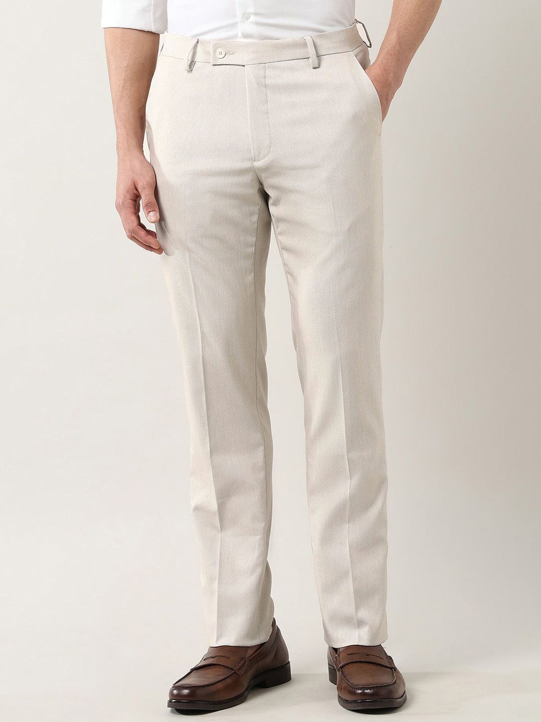 Arrow Self Design Mid-Rise Regular Fit Trousers