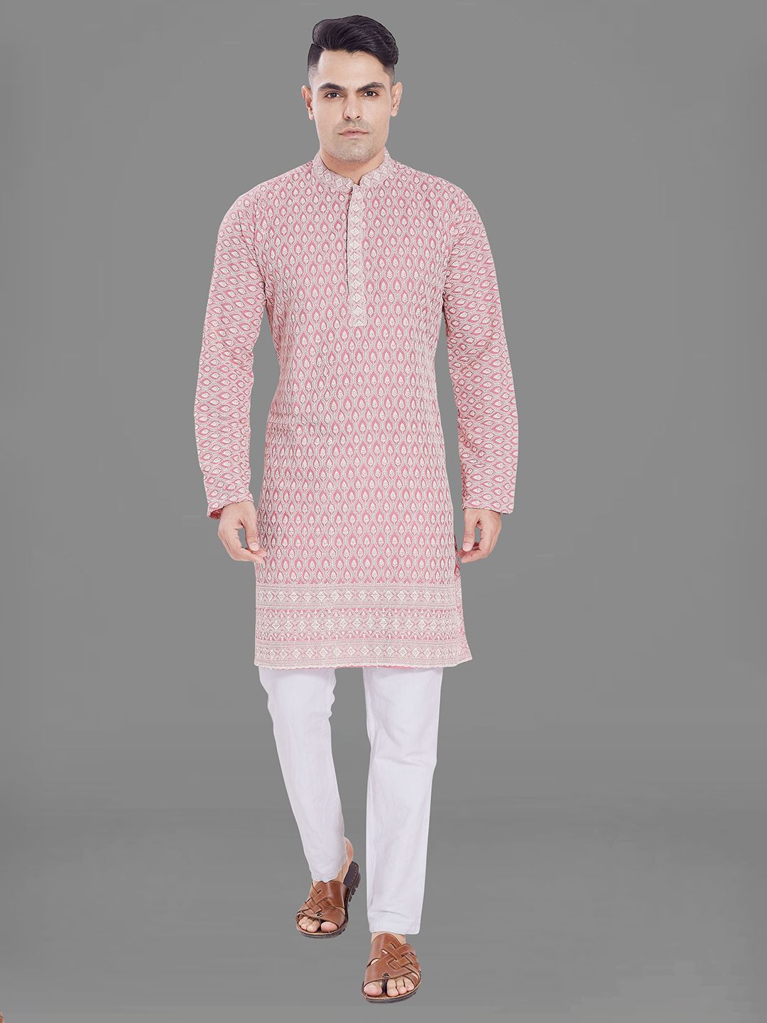 PulseIQ Men Embroidered Chikankari Kurta-picture-12