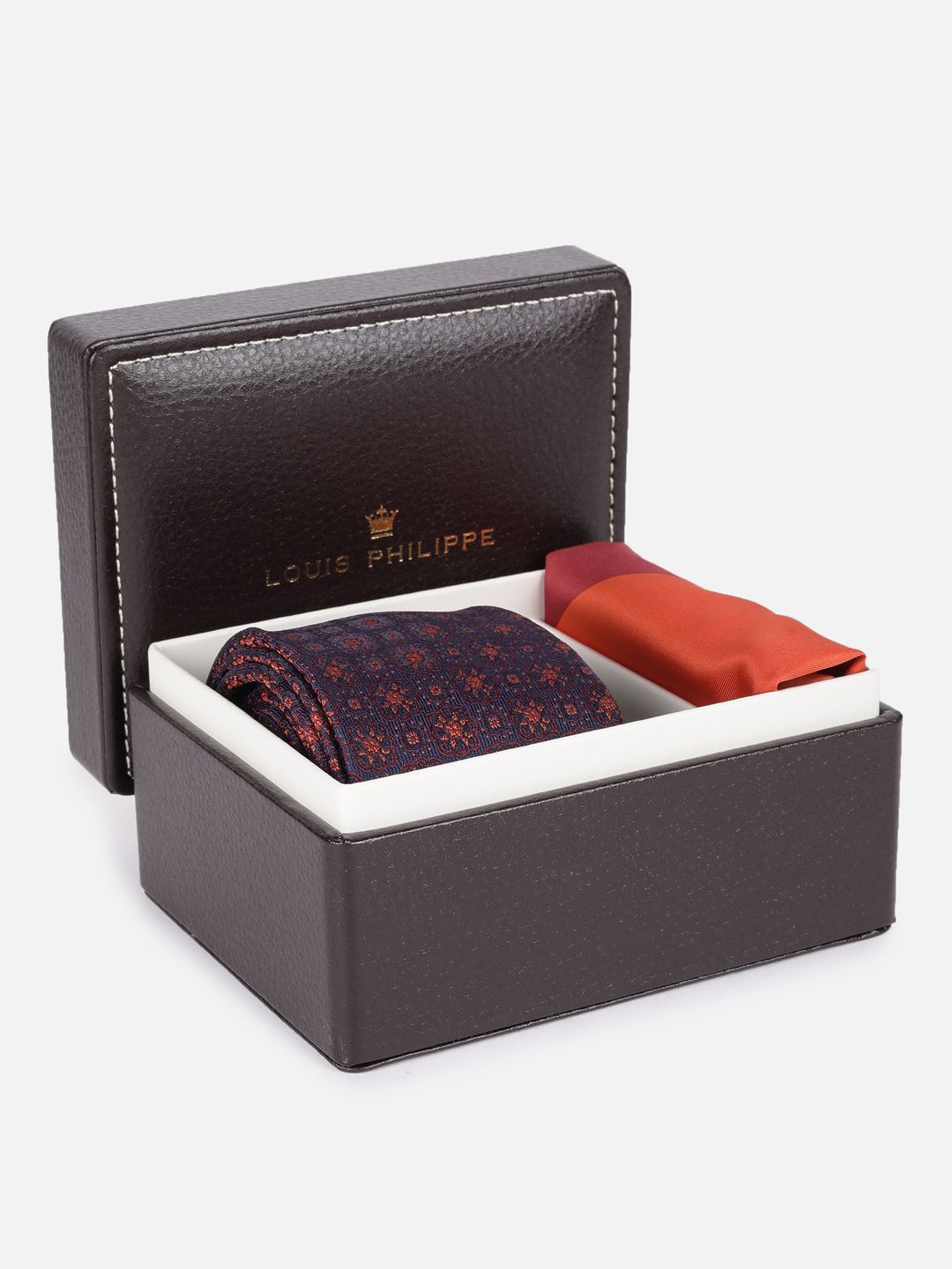 Louis Philippe Men Maroon Embroidered Tie and Pocket Square Accessory Gift Set-picture-38