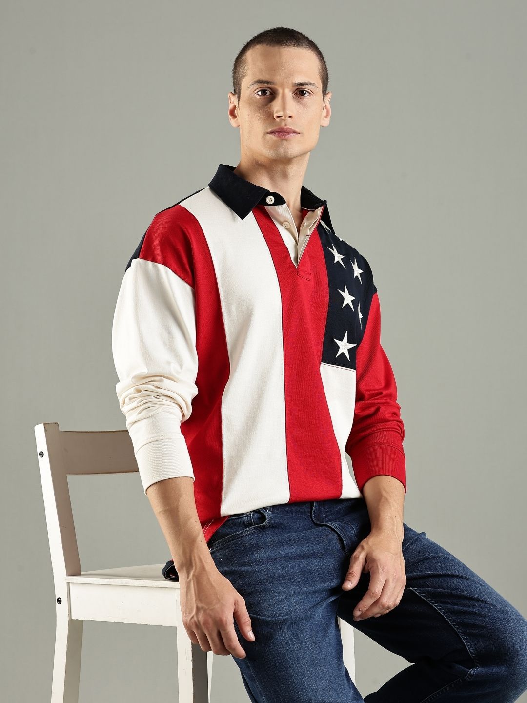 Tommy Hilfiger Striped Shirt Collar Relaxed Fit Sweatshirt-picture-10