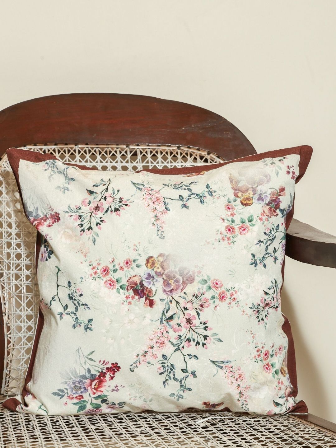 sangria Myntra Elegant Homes Petals and Pinstripes White Printed Cotton Square Cushion Cover-picture-26