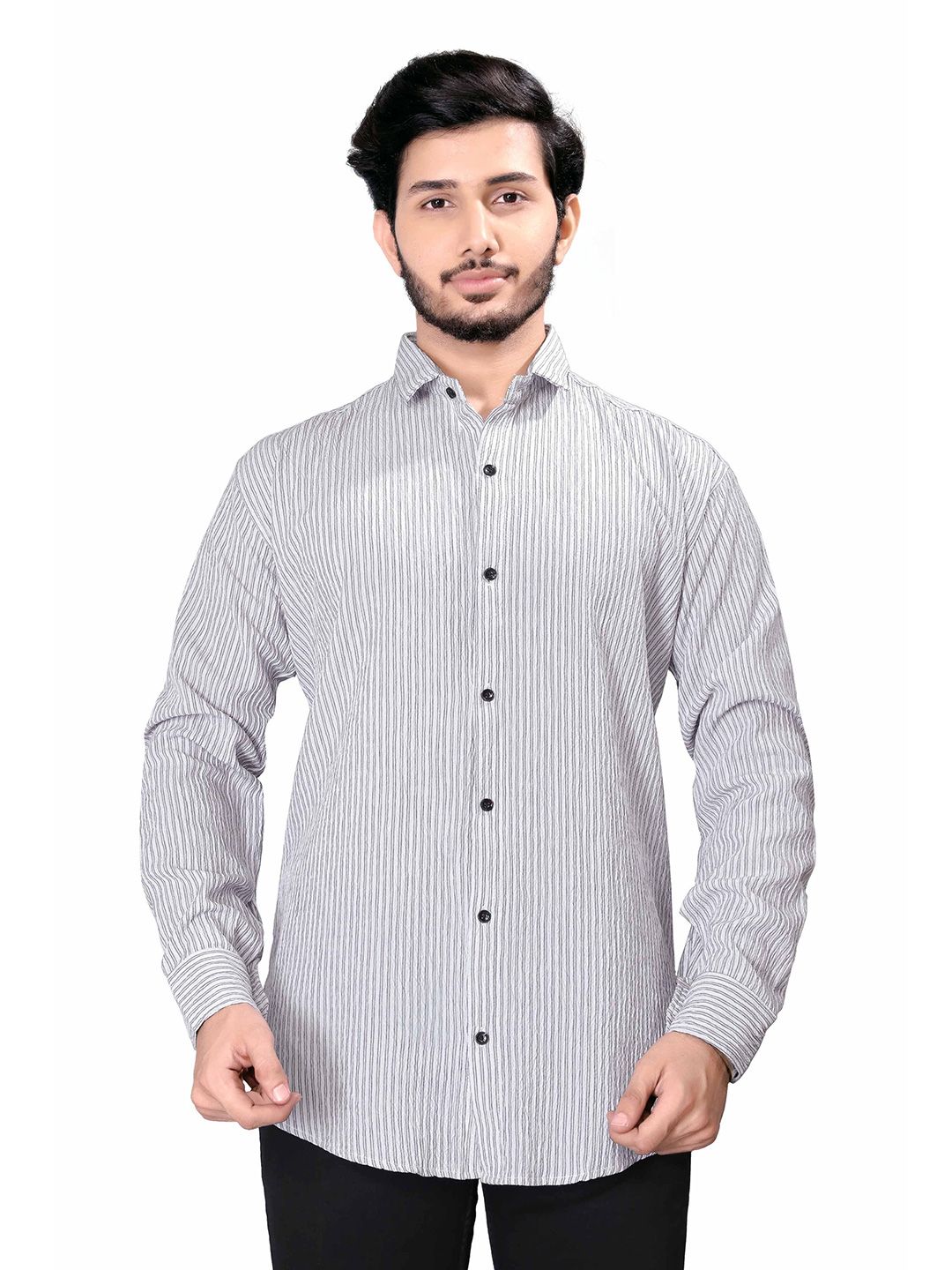 WILNERCROWN Men Vertical Striped Spread Collar Cotton Casual Shirt-picture-32