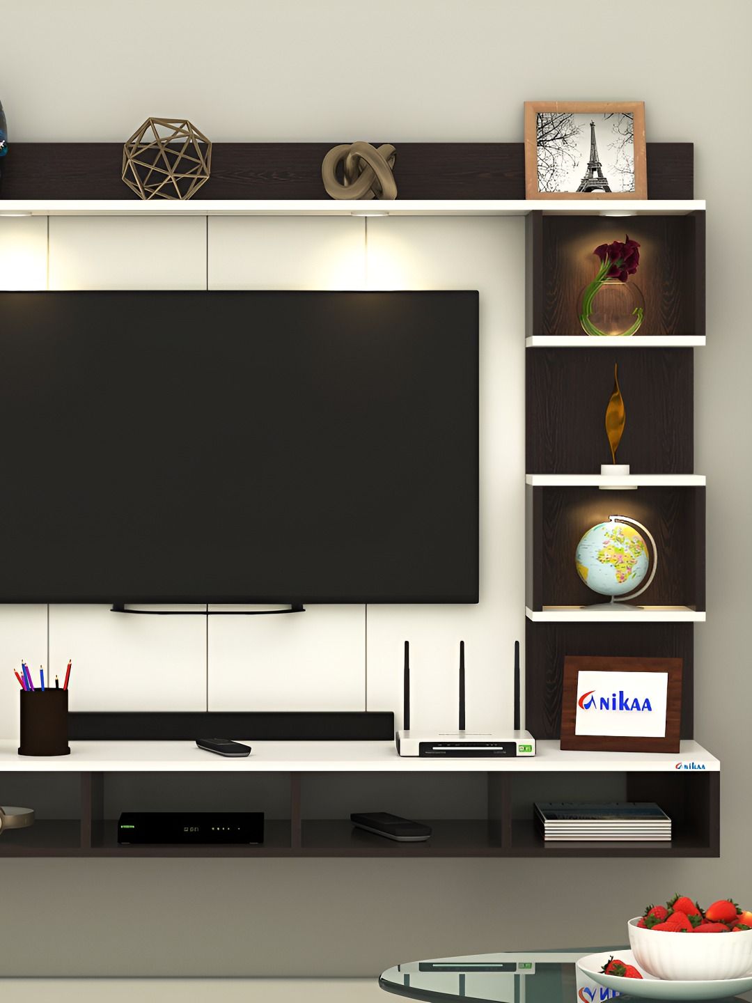 ANIKAA Brown & White Wooden TV EntertainmentUnit