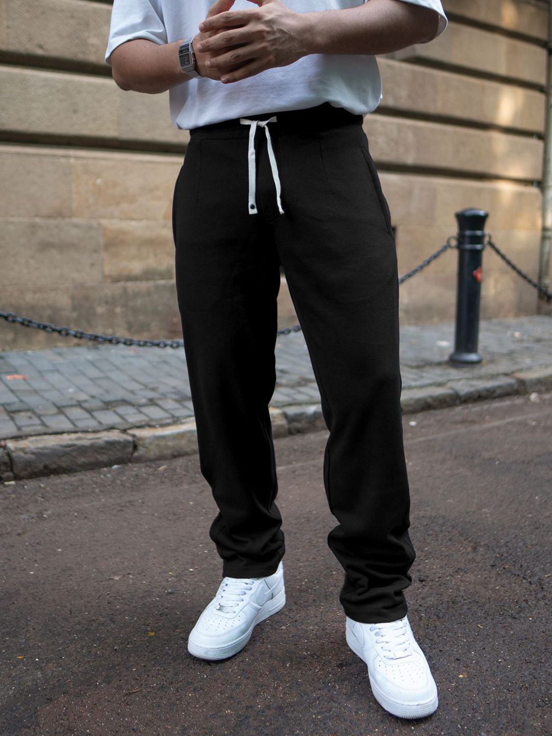 Powerlook Men Black Knitted Regular Fit Mid-Rise Cotton Track Pant-picture-41