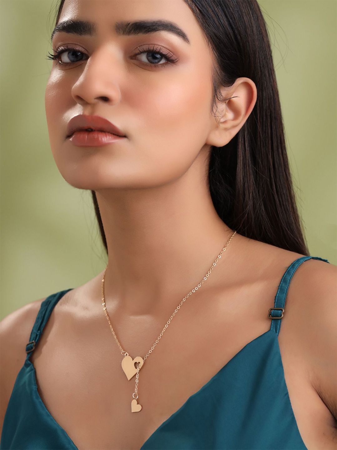 Yellow Chimes Gold-Plated Dual Heart Shaped Pendant Chain-picture-26