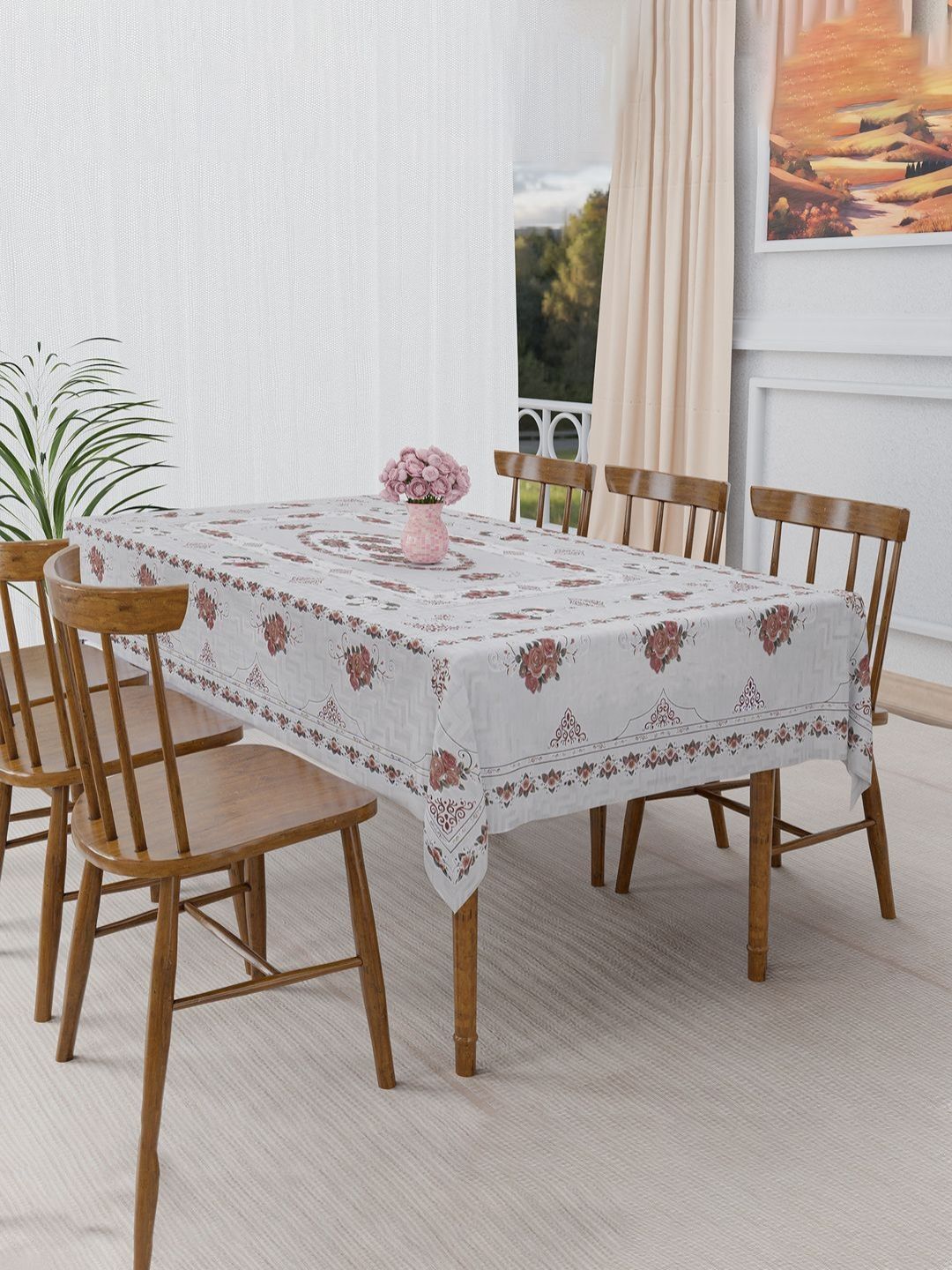 Myntra Elegant Homes Silver-Toned Geometric Printed Waterproof Plastic 6-Seater Table Cover-picture-19