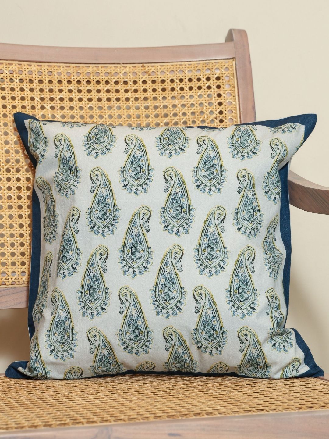 sangria Myntra Elegant Homes Verdant Harmony Blue & Green Printed Cotton Square Cushion Cover-picture-32