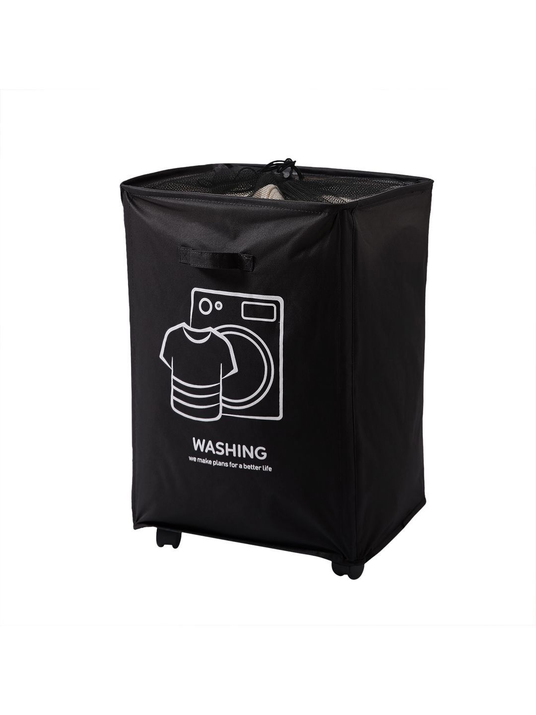 HOKIPO Black & White Laundry Basket Bag With Wheels Hamper-picture-28