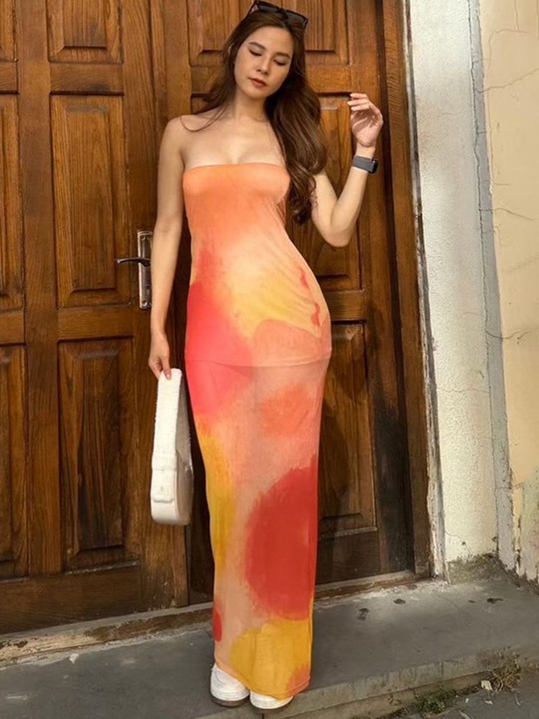 LULU & SKY Women Tie and Dye Dyed Off-Shoulder Bandeau Dress-image-21