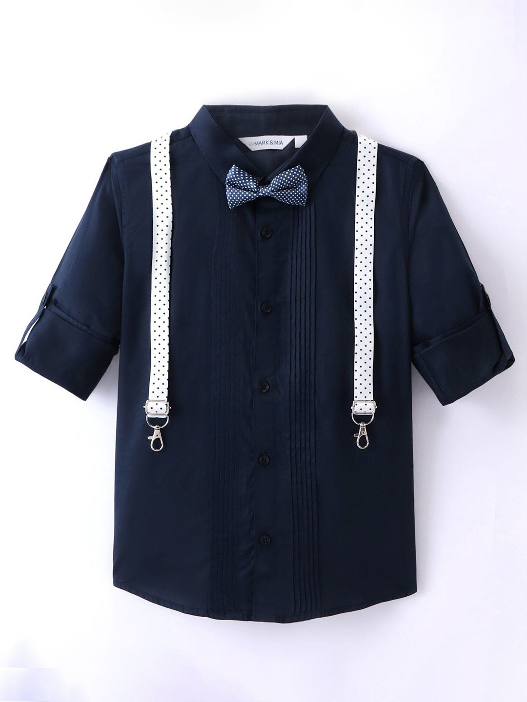 Mark & Mia Boys Pleated Cotton Casual Shirt With Suspender & Bow Detailing
