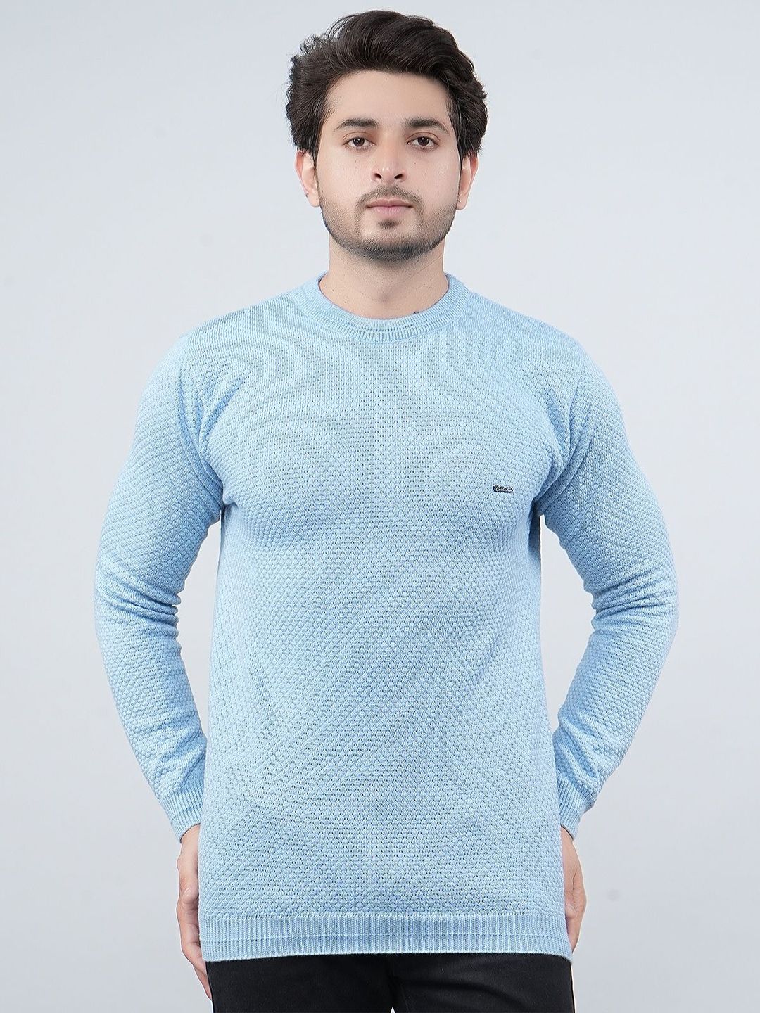 FEVERFEW Men Self Design Round Neck Cable Knit Pullover-picture-55