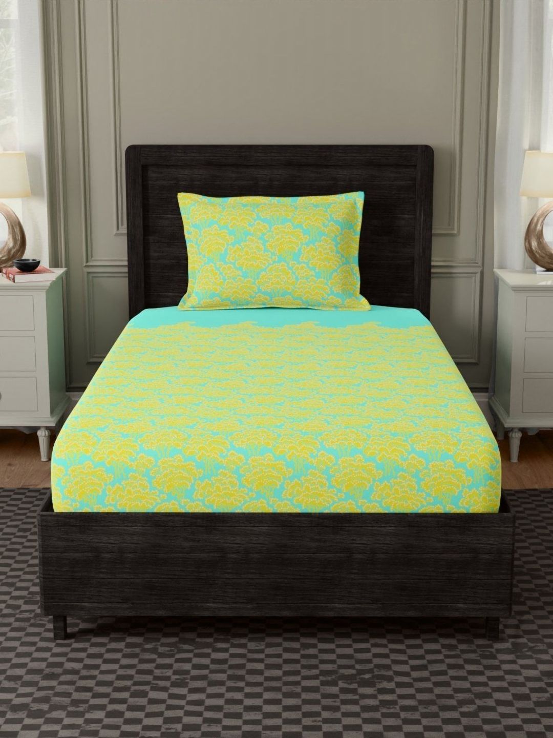 Bichauna Multicoloured Floral 104 TC Single Bedsheet with 1 Pillow Covers-picture-36