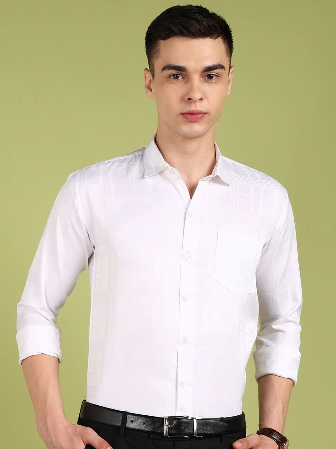 FUBAR Men Slim Fit Textured Spread Collar Cotton Formal Shirt-picture-16