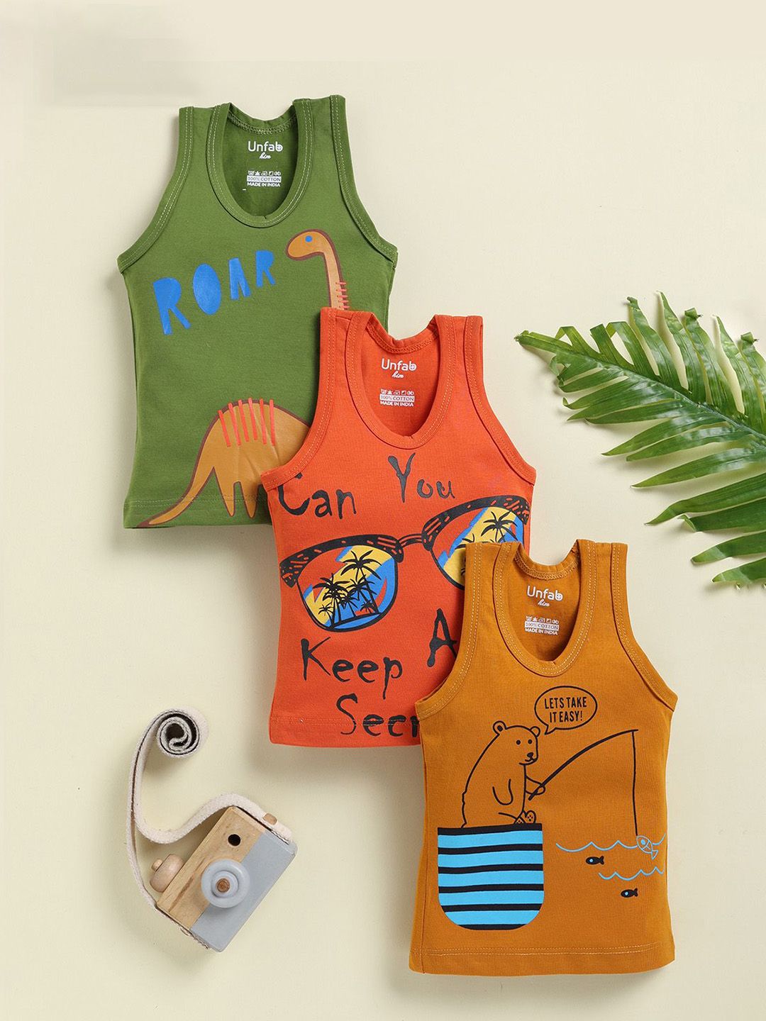 Unfab Infant Boys Assorted Cotton Basic Vest CGBV002-03-M.Green,Rust,Maroon